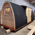 Full side exterior view of the Hearthwood Pod 5 Person Glamping Pod with disabled access, displaying compact footprint and durable construction