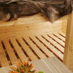 Luxury bunk bed interior inside The Hearthwood Pod with solid timber slatted lower bed