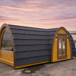 Angled Exterior View of Luxury Hobbit Style Glamping Pod