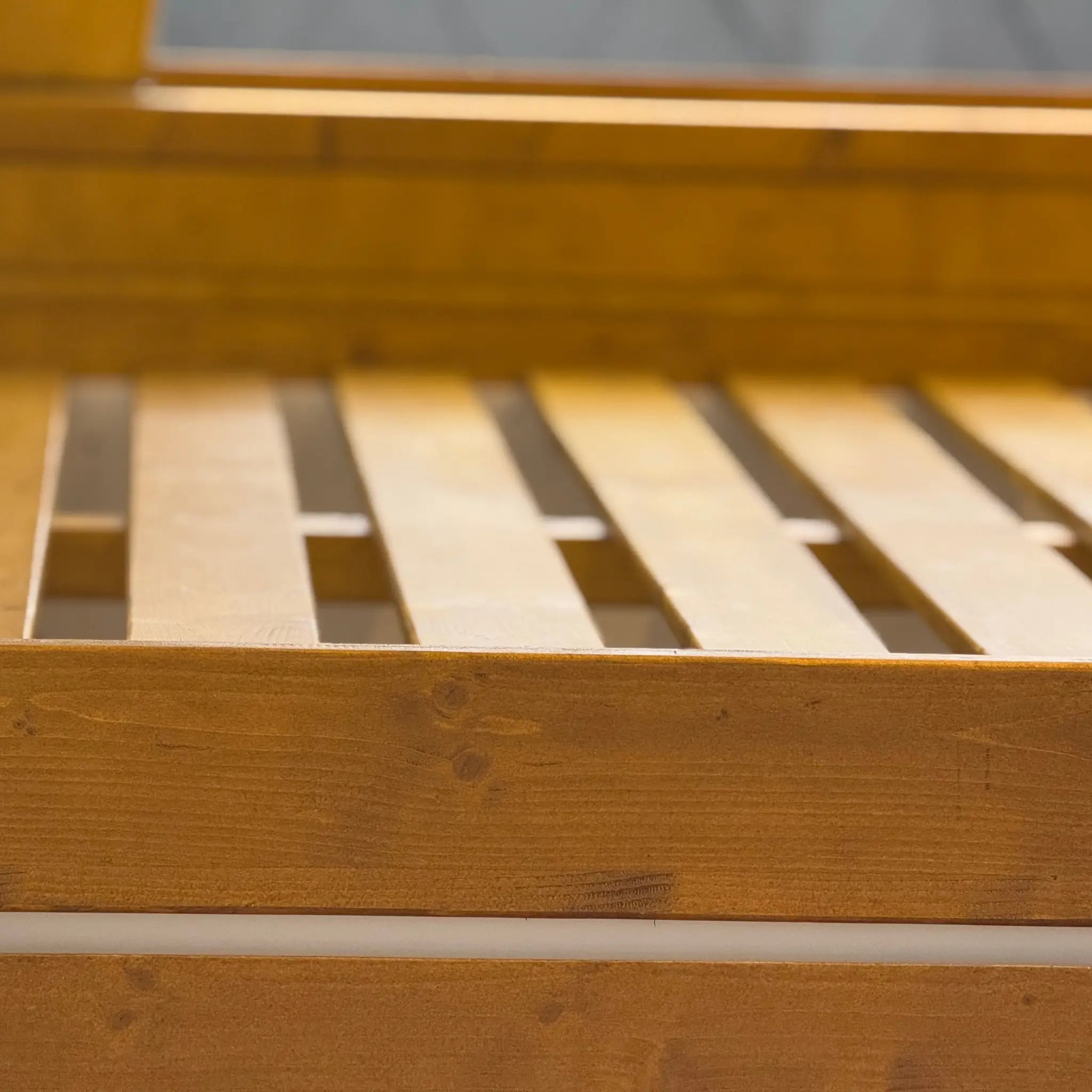 Timber Bed Frame Detail in Hobbit Style Glamping Pod
