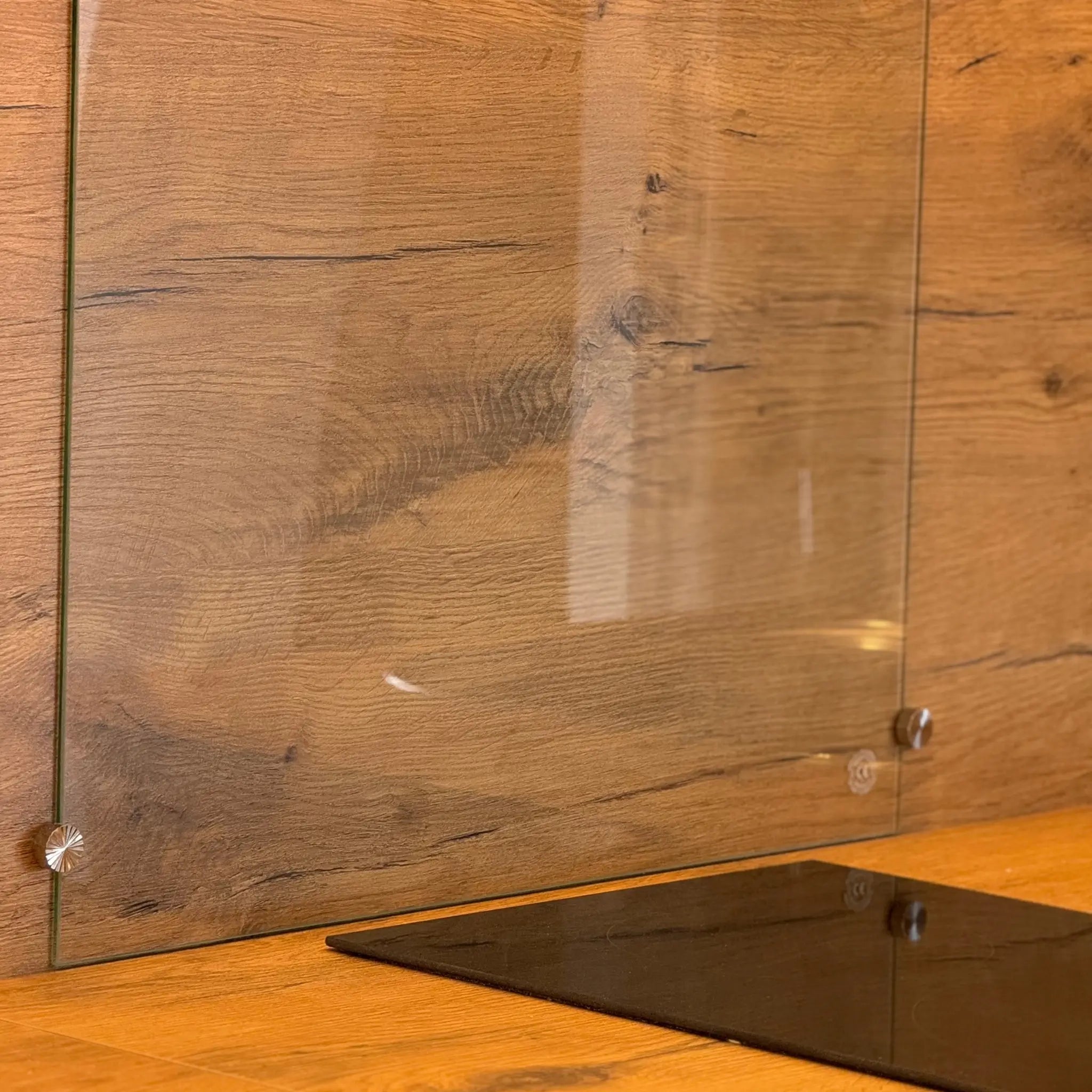 Close Up of Wooden Splashback Panel in Hobbit Pod Kitchen