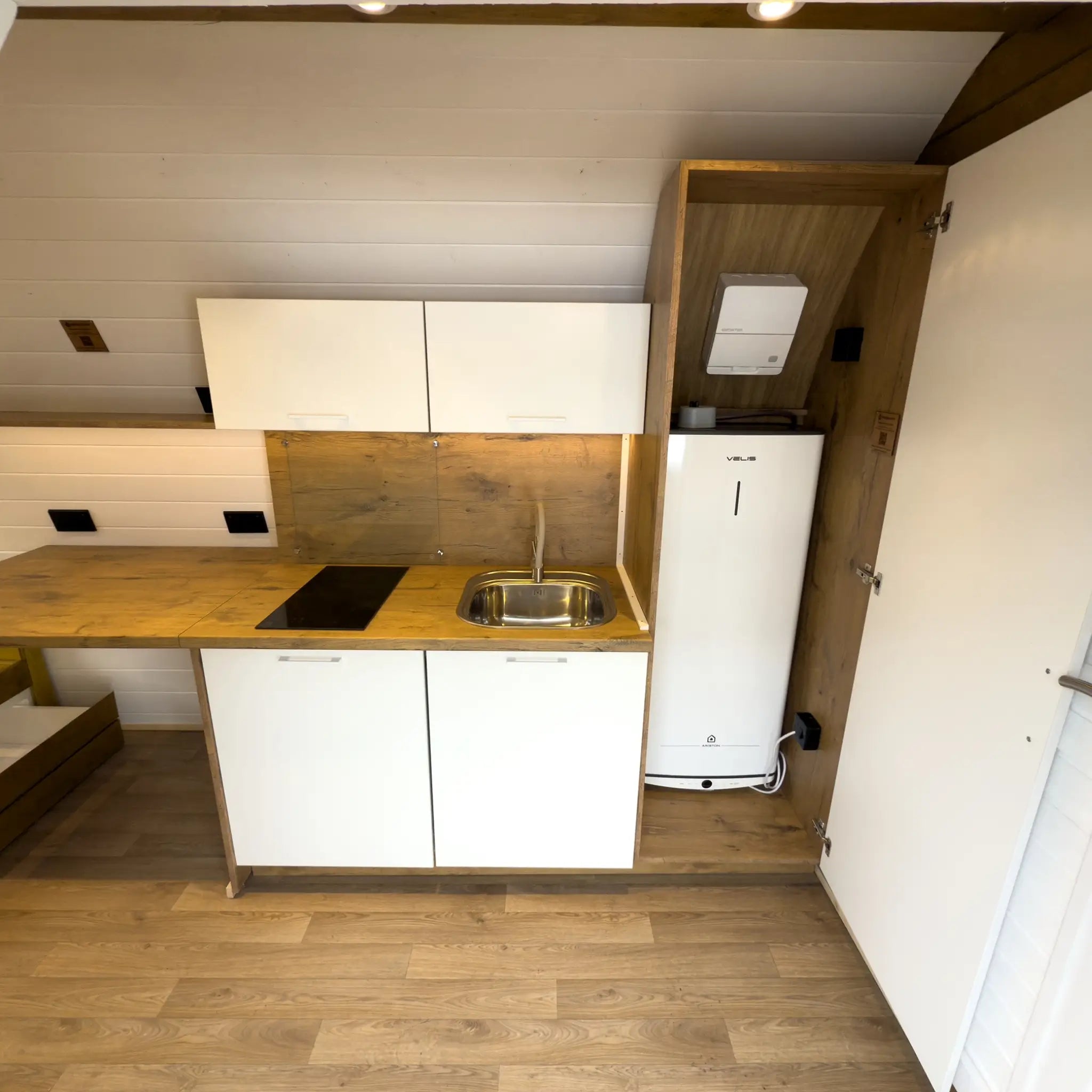 Compact Kitchen Area Inside Luxury 2 Person Hobbit Glamping Pod