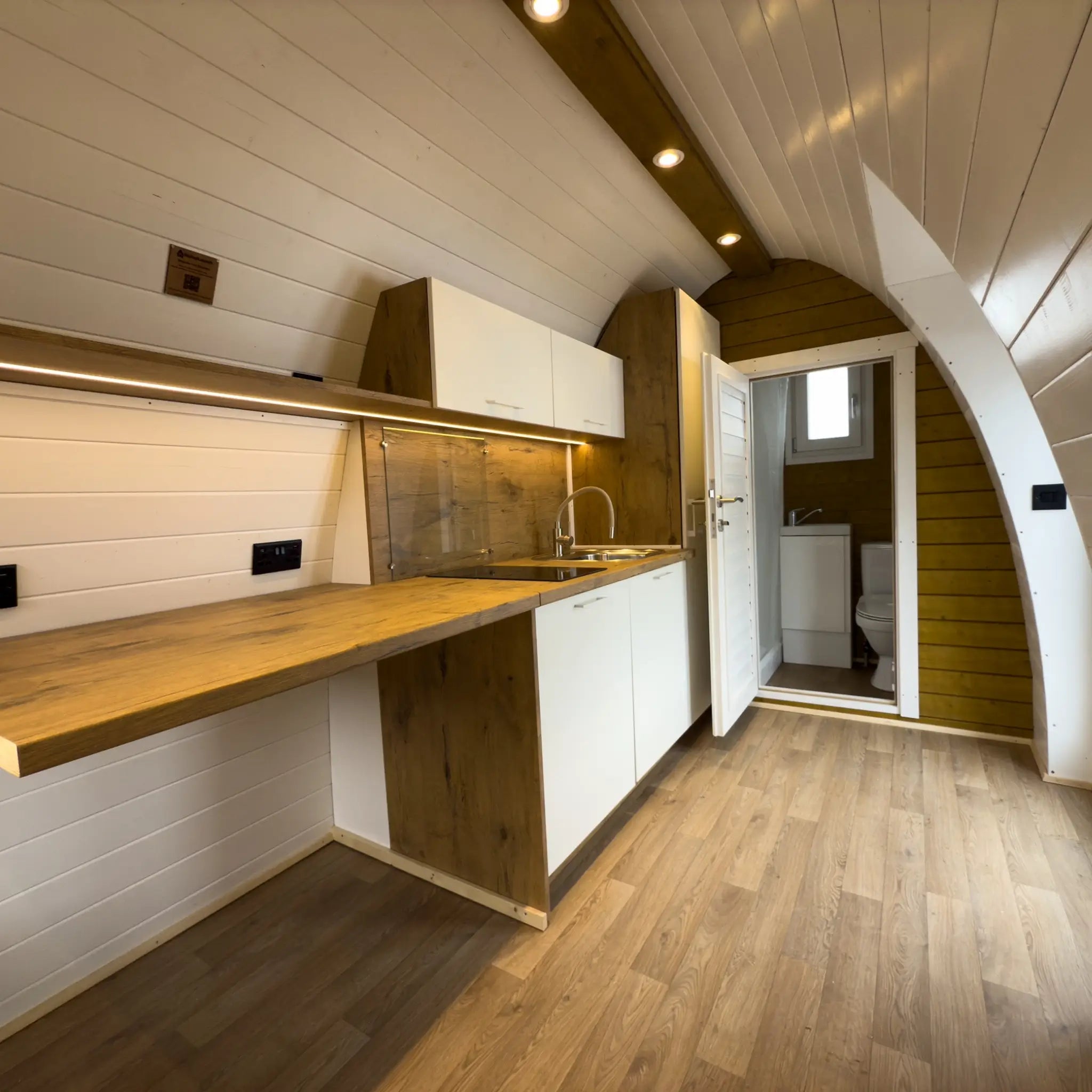 Interior Kitchen and Entrance Layout in Luxury Hobbit Pod