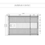 Internal layout plan of the Infinity Glass luxury 8 person barrel sauna with changing room