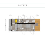 Washroom hut floor plan layout featuring toilets, showers and sink area