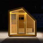 Wide exterior view of The Ridgefall Pod 2 person glamping pod, designed for compact luxury stays with a modern cabin-style profile.