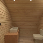 Modern private bathroom with toilet, countertop basin and timber interior in the ultimate 2 person glamping pod