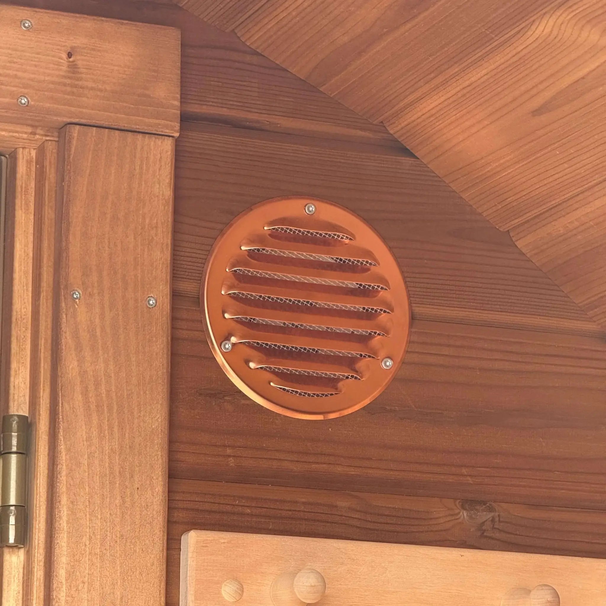 Adjustable timber ventilation vent inside the Infinity Glass luxury barrel sauna