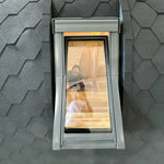 Close-up of VELUX roof window installed in the curved roof of The Twilight Pod luxury glamping pod