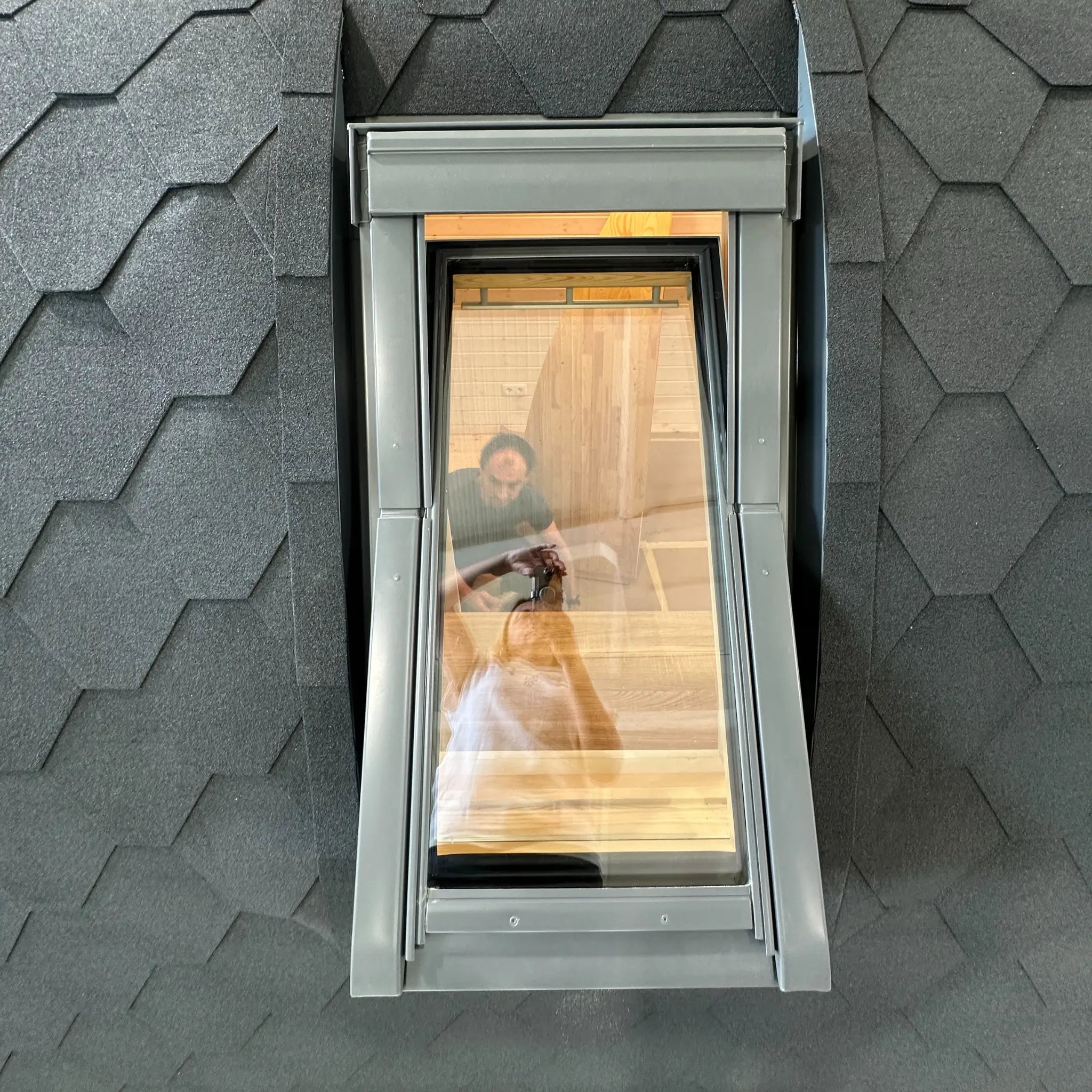 Close-up of VELUX roof window installed in the curved roof of The Twilight Pod luxury glamping pod