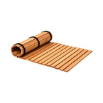 Heat treated alder wooden floor mat for sauna and bathroom shown partly rolled