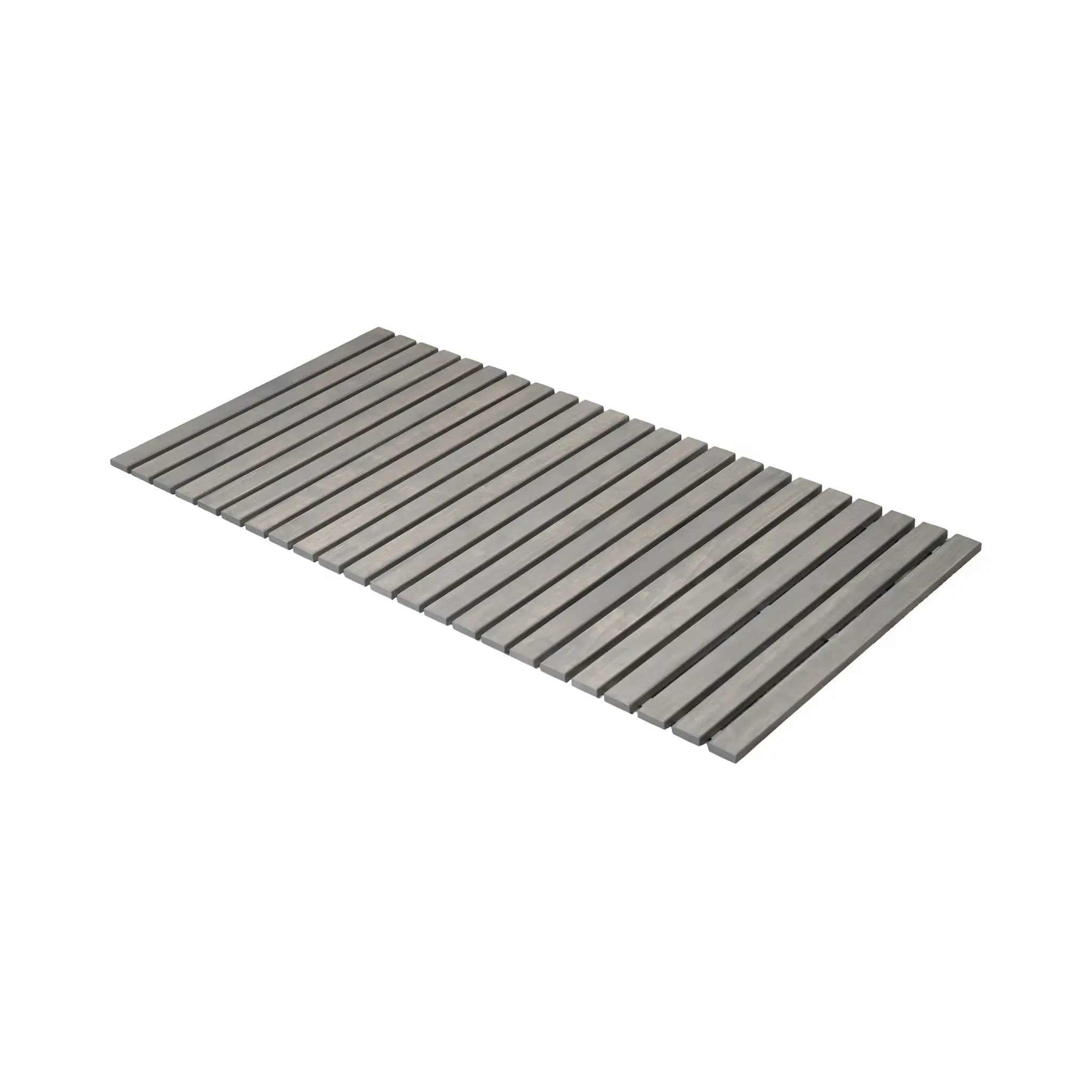Light grey treated alder wooden slatted floor mat for sauna and bathroom on white background