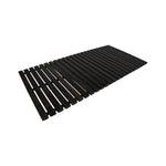 Black treated alder wooden slatted floor mat for sauna and bathroom on white background