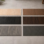 Wooden floor mats for sauna and bathroom displayed in multiple wood finishes