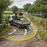 Assessment of rural site access for glamping pods including delivery vehicle turning radius and visibility splays