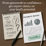 Split screen showing messy guesswork vs clear glamping feasibility report with maps and ROI charts.