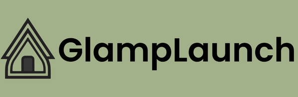 GlampLaunch logo on a green background