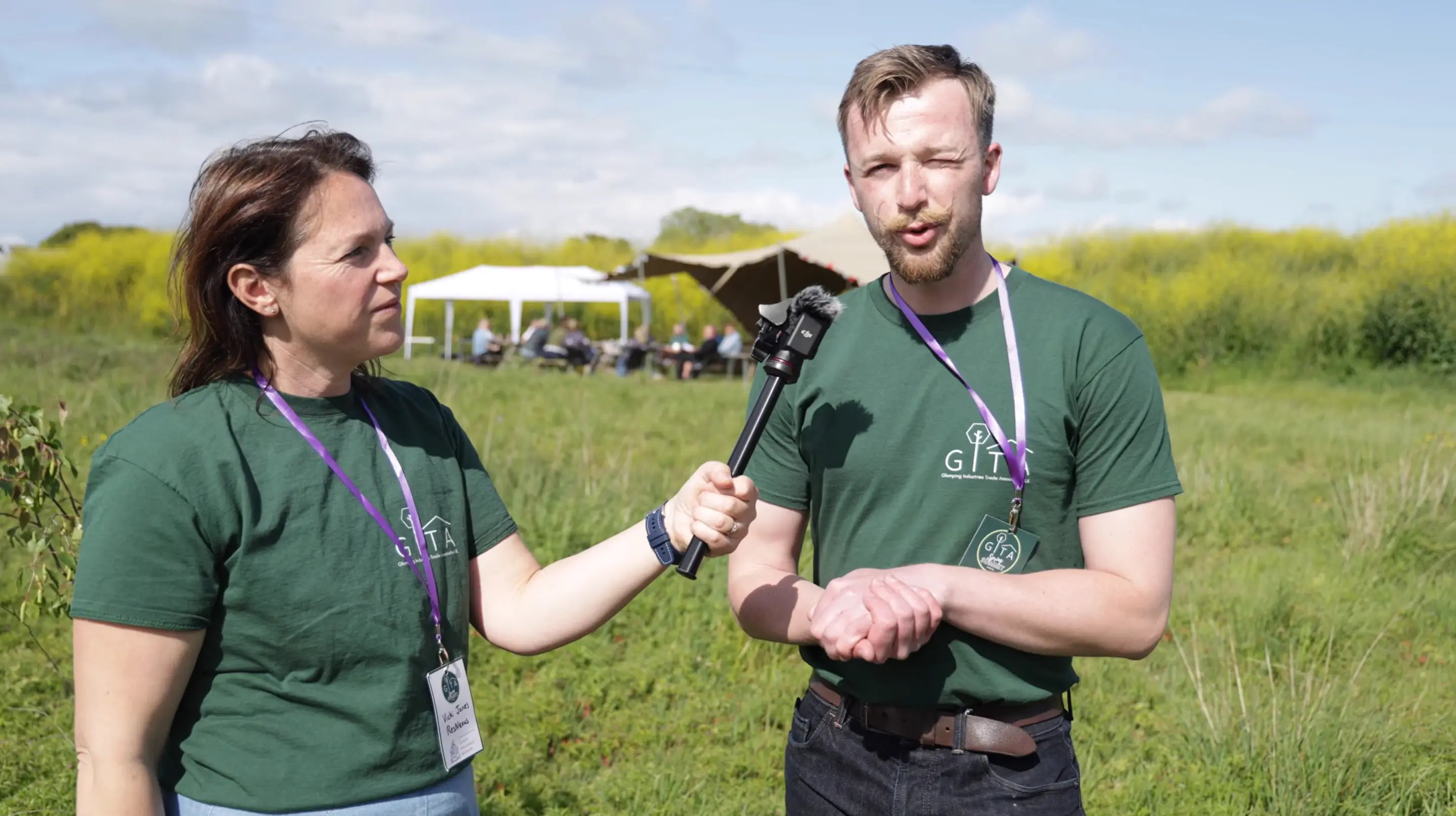 Taylor Glass being interviewed at the GITA Summit in May 2026, discussing the future of the glamping industry as GlampLaunch continues to grow its industry presence and leadership role.